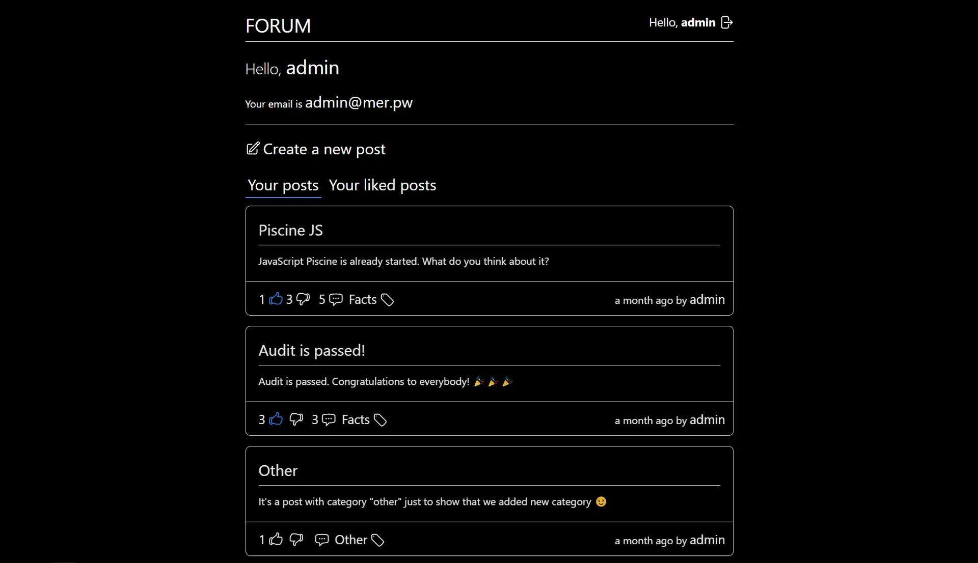 The profile page of the initial iteration of he project